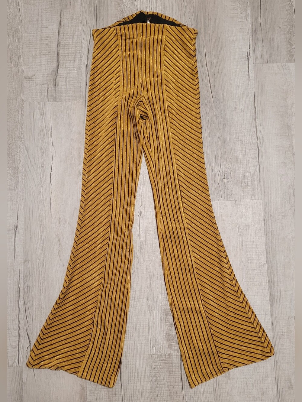 Free People EUC Slim Pull-On Gold Brown Velvet Stretch Flare Pants Size S